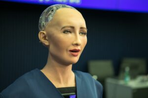 Robot Sophia firmy Hanson Robotics podczas wystąpienia na konferencji