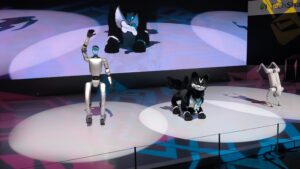 Humanoid Unitree G1 machający ręką podczas pokazu na Japan Mobility Show 2025